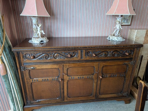 Vintage carved oak sideboard - vintage,