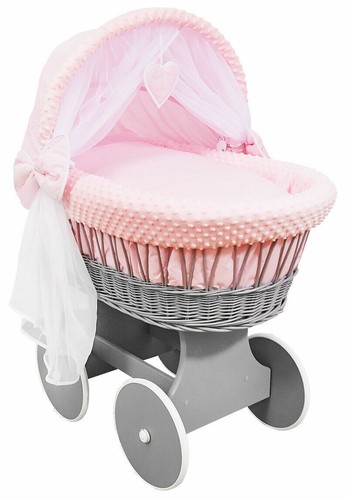 Grey wicker wheels crib - grey, crib/baby