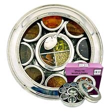 Premium Indian Spice Tin Masala Dabba 22cm x 9  Pots with Lids.