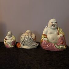 Very Old Chinese Buddhas Famille Rose  x 2 & 1 Crackle Glaze