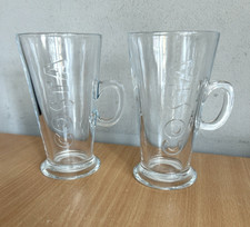 2 x Costa Embossed Latte Coffee Drinks Glass Cup Cups With Handles
