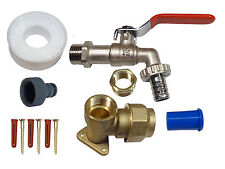 25mm MDPE Lever Outside Tap Kit With Brass Wall Plate Elbow & Red Lever Bib Tap