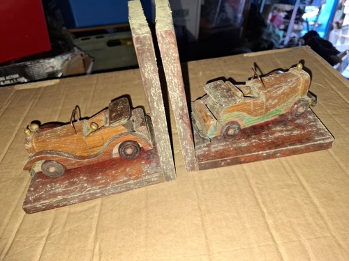 Vintage cars bookends wooden - vintage,