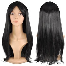 Womens Ladies Long Straight Black Fancy Dress Cosplay Wig Pop Party Costume Full