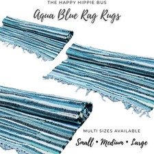 Blue Rag Rug Boho Cotton