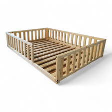 Toddler floor bed with railing, Handmade children's bed, Natural solid wood 