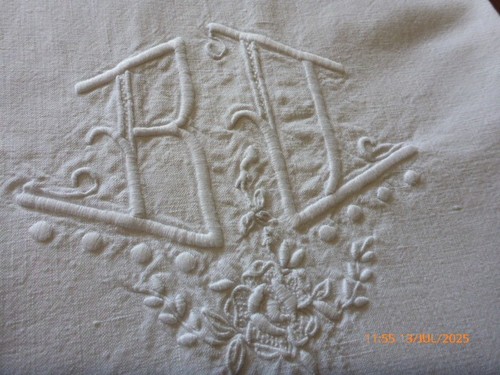 Vintage french linen top sheet - linen,