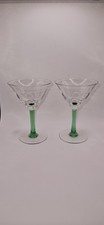Pair Of Dainty Green Stem Glasses.   VGC