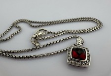 David Yurman 7mm Albion Necklace Garnet Sterling Silver & Diamonds
