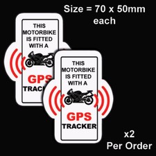 2 X MOTORBIKE GPS SECURITY STICKERS ALARM,GPS,TRACKER DEVICE  BIKE WARNING