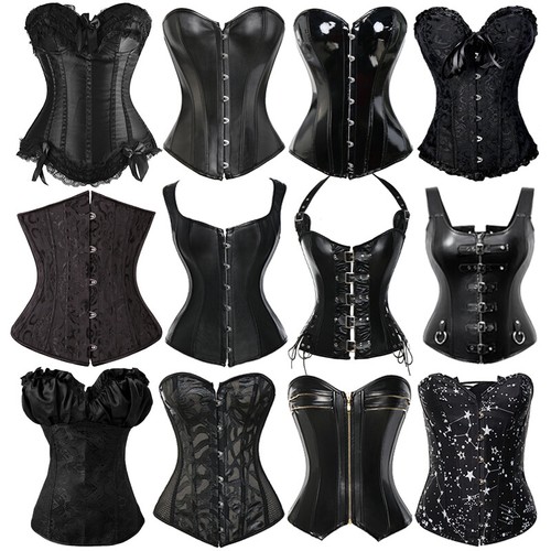 Womens black lace overbust - black,