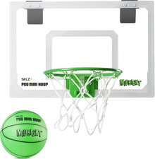 SKLZ Midnight Pro Mini Basketball Hoop - White/Green Indoor Basketball Hoop Ball