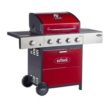Outback Meteor - 4 Burner Gas BBQ Grill with Side Burner - Red 370698