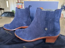Fairfax & Favor Ink Blue Suede Heeled Rockingham Ankle Boots UK 6 (39) RRP265