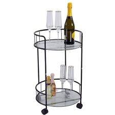 NEW Black Drinks Trolley With Glass Shelves Mini Bar Cocktail Table Drink Table