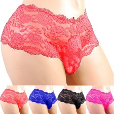 Men's Sexy Lace Briefs Sheer Shorts Sissy Panties Underwear Erotic Gay Lingerie