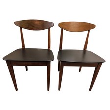 Danish Scandi Teak Dining Chairs Black Leatherette Vintage 1960s G-Plan Style x2