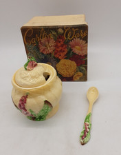 Vintage Carlton Ware Preserve/Jam Pot & Spoon Green & Foxglove with Original Box