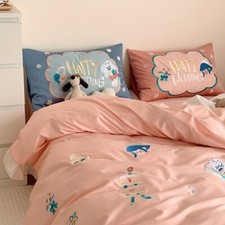 pink wedding duvet cover set 100% cotton bedding set double king queen