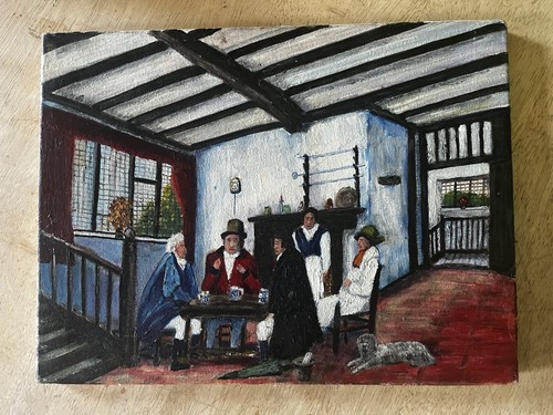 Antique 1905 naive oil on - ,