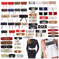 Womens Wide Stretch Waist Belt Elastic Ladies Dress Waistband Metal Buckle Party