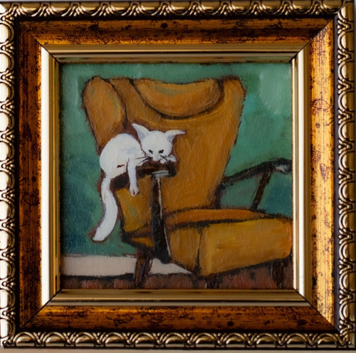 Miniature white cat yellow - miniature,
