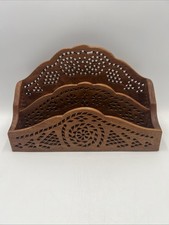 Wooden Letter Holder Rack Cut Out Design Large 2 Section Handmade in India 10”