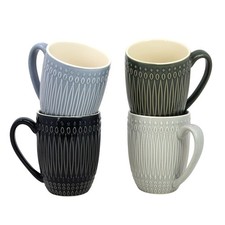 Stoneware Coffee Mug Set of 4 Textured Grey Cups 350ml Tea Hot Choco Drinkware