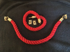 Thick Antique Red Queue Barrier Rope+2 Brass Hooks+Wall Brackets Morse