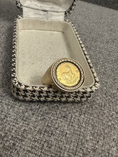Krugerrand 1/10 oz Fine Gold 22ct Coin Ring In 9ct Mount Size Q 1/2 7g total 