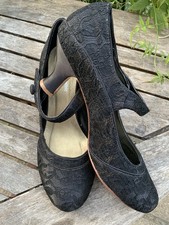 MISS L FIRE BLACK LACE VINTAGE DECO 20’s 30’s Style FLAPPER SHOES HEELS 40 6.5