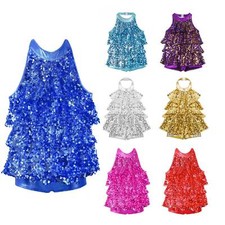 UK Freebily Kid Girl Halter Sequins Ballet Dress Modern Jazz Latin Dance Costume