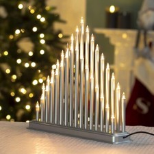 Silver Christmas Candle Bridge 33 LED Candles 33cm Festive Window Light  78670