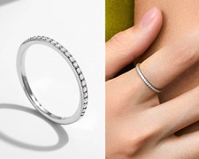 Real MOISSANITE Ring + Box 925 Sterling Silver Half Eternity GRA Sparkly Dainty