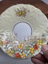 Vintage Aynsley Peach & Gold Bone Teacup & Saucer With Clematis Climbing Trellis