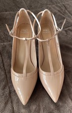 M&S Insolia Ladies vegan nude patent T-bar shoes size UK 6 1/2 EUR 40 BNWT
