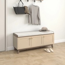 Large Cream Hall Storage Bench with Cushioned Seat - Oswin Range