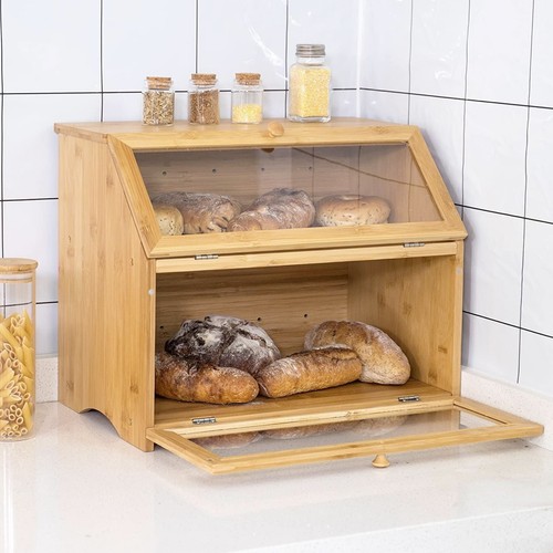 Bamboo wooden bread bin - bread,