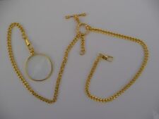 Monocle 6x Magnifier double albert gold plated pocket watch chain fob t bar 