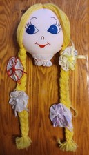 Vtg Doll Head Face Blonde Blue Eyes Hair Clip Bow Holder Organizer Braids 4 Bows