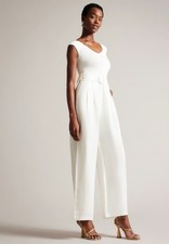 New Ted Baker Tabbbiaa Knitted Bodice Wide Leg  V-Neck White Jumpsuit TB 2 UK 12
