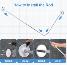 L Shape Shower Rail Rods Curtain Rod Wall Mounted Curved Bath Pole for Bathroom
