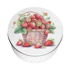 Strawberry Basket Large Cake Tin - Round Kitchen Storage Container Gift