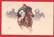 HORSE RACING.  RED AND BLUE SILKS LOVELY ITALIAN ART