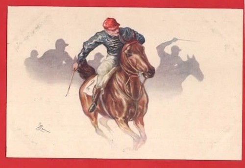 Horse racing red and blue - racing.,