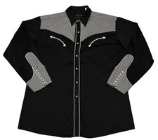 Vintage White Horse Country Rockabilly Shirt XL Black Long Sleeve Pearl Snaps