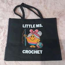 Little Ms Crochet Fabric Tote Bag Black Lined Zipped Pocket 34 X 29 X 17cm