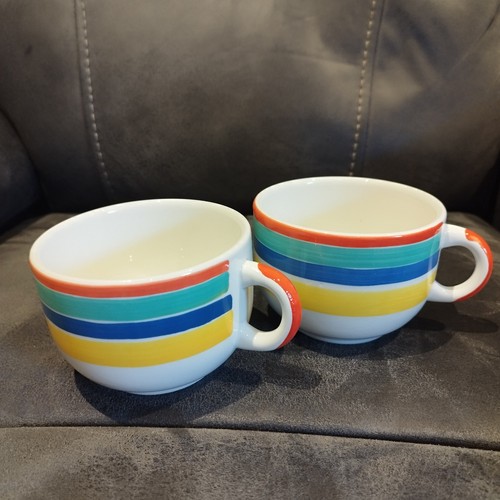 Stripe hand painted mugs - 2x,