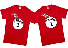 Thing One 1 Shirt Thing Two 2 TShirt Couples Funny Costume Twins Fancy Dress Top