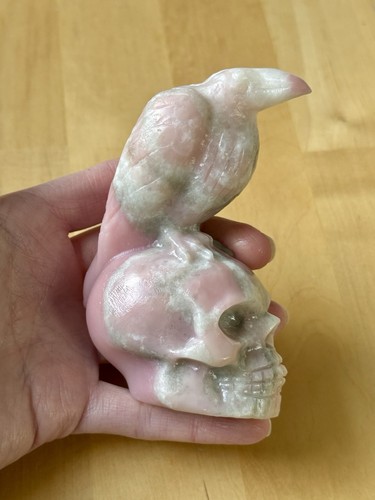 Large pink opal crystal skull - opal,